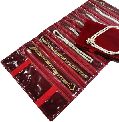 Travel Jewelry Roll Bag Portable Organizer Pouch With Grids&PVC Cover Storage Bags for Necklace, Bracelet, Bracelet,Ring, Badge, Pendant