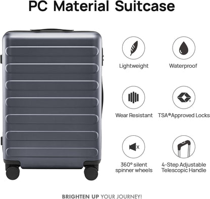 Carry on Luggage 22 X 14 X 9 Airline Approved, 20 Inch Luggage for 3-5 Days Travel, Double Spinner Wheels, 100% Hardshell PC, TSA Lock (02-Grey (Basic), Checked 24-Inch)