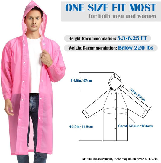Opret 2 Pack Raincoats for Adults Reusable, EVA Rain Ponchos Lightweight Rain Coat Waterproof Rain Gear for Men and Women