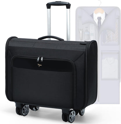 Softside Rolling Garment Bag, Large Duffle Garment Bag with Wheels, 3 in 1 Detachable Suit Luggage for Women Men, Business Travel Weekender, Black