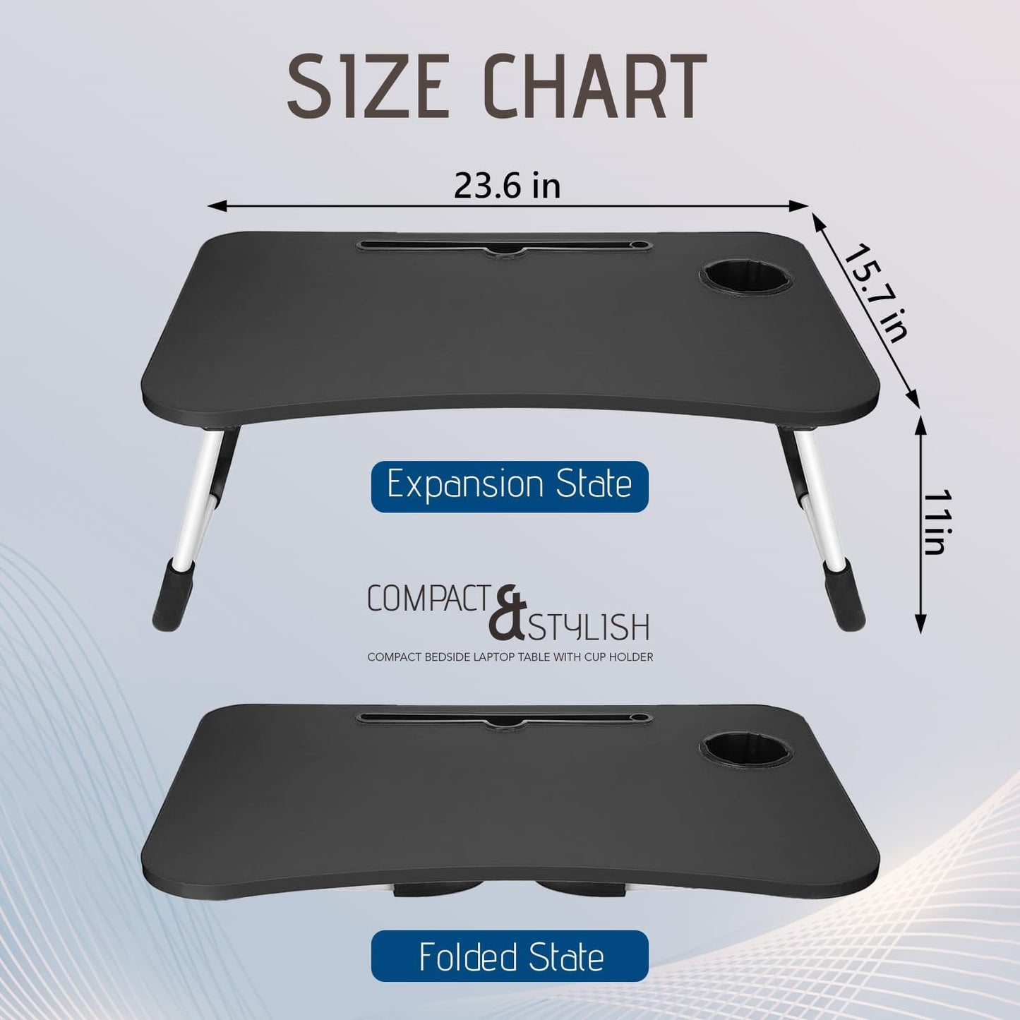 2-Pack Large Lap Desk for Bed & Sofa with Cup Holder & Foldable Legs Laptop Table, Breakfast Serving Tray, Tablet Phone Groove, Foldable Legs