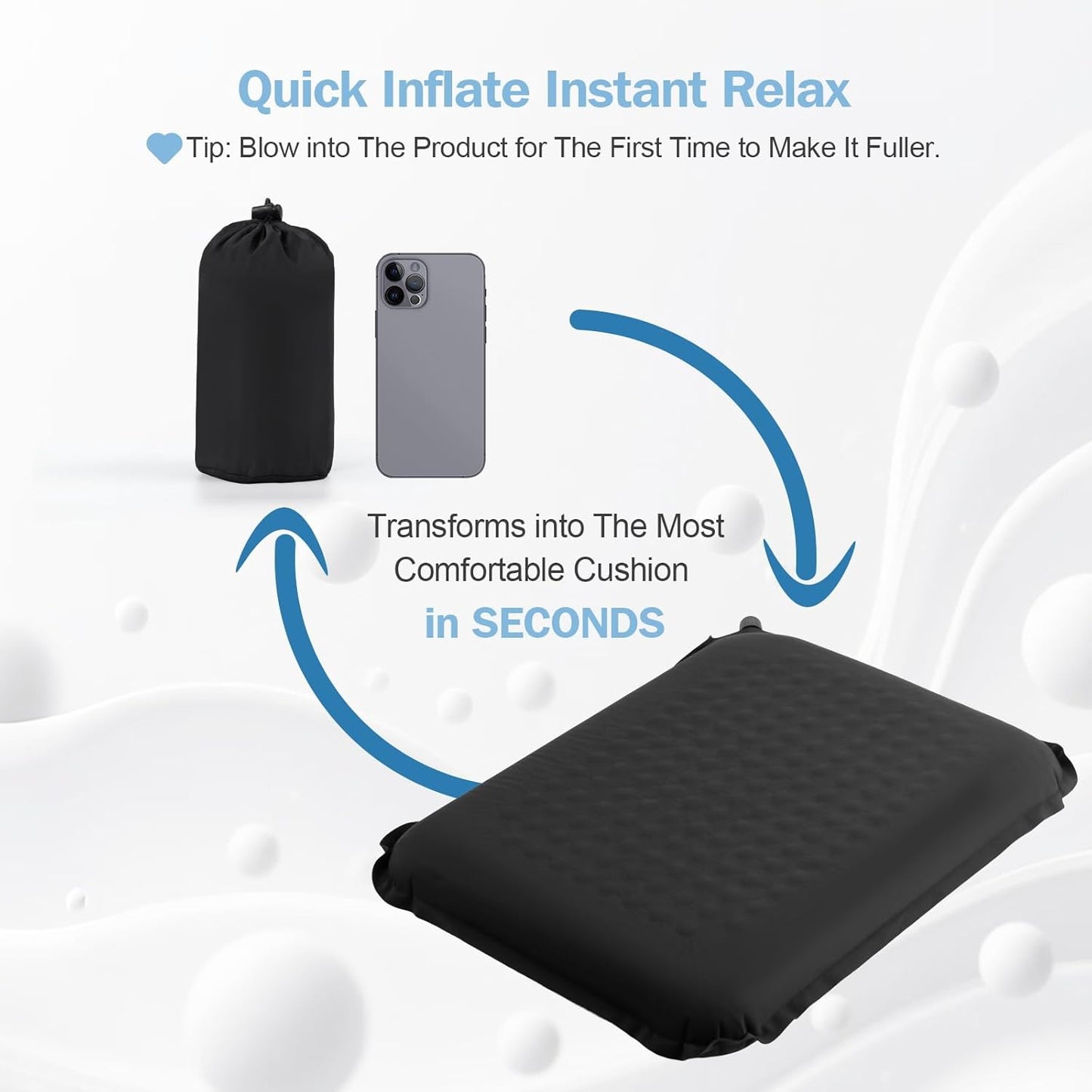 Self-Inflating Airplane Seat Cushion for Long Flights – Portable Travel Cushion Airplane Seat - Memory Foam Travel Seat Cushion Providing Pressure Relief and Premium Comfort (Black)