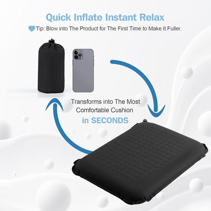 Self-Inflating Airplane Seat Cushion for Long Flights – Portable Travel Cushion Airplane Seat - Memory Foam Travel Seat Cushion Providing Pressure Relief and Premium Comfort (Black)