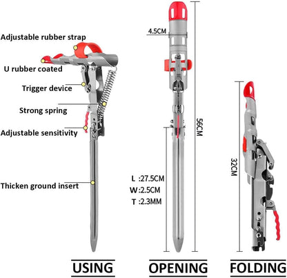 Fishing Rod Holder Smart Fish Catcher Fishing Pole Holders Automatic Spring Tip-Up Hook with Stainless Steel Ground Support Fish Pole Rack