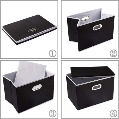 PRANDOM Foldable Storage Box with Lid [1-Pack] Fabric Collapsible Storage Bin Organizer Container Basket Cube with Cover for Home Bedroom Closet Office Nursery Black (14.9x9.8x9.8)