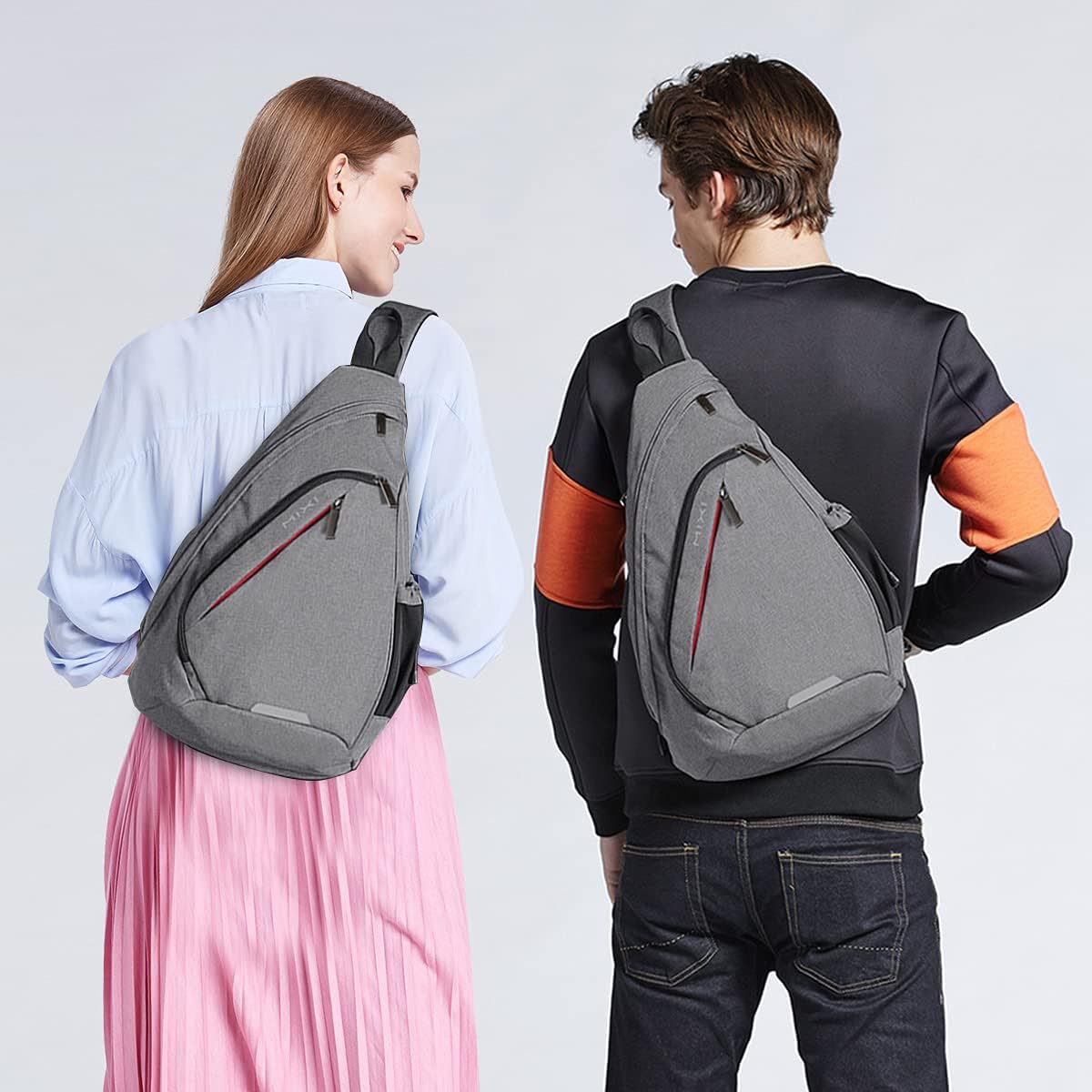 mixi Sling Bag Men Backpack Unisex One Shoulder Bag Hiking Travel Backpack Crossbody with USB Port for Men Women Versatile Casual Daypack-19 inch,Gery
