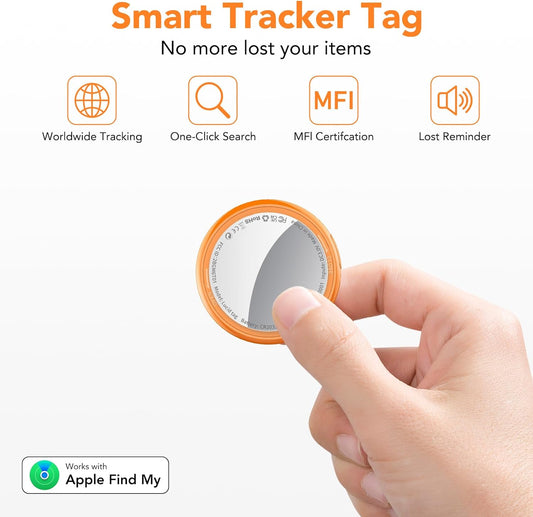 2025 New [Apple MFi Certified] (iOS Only) Air Tracker Tag-4 Pack, Bluetooth Tracker for Apple Find My, Replaceable Battery, Key Finder and Item Locator Smart Tag for Keys, Bags, Luggage, Pet, (Orange)