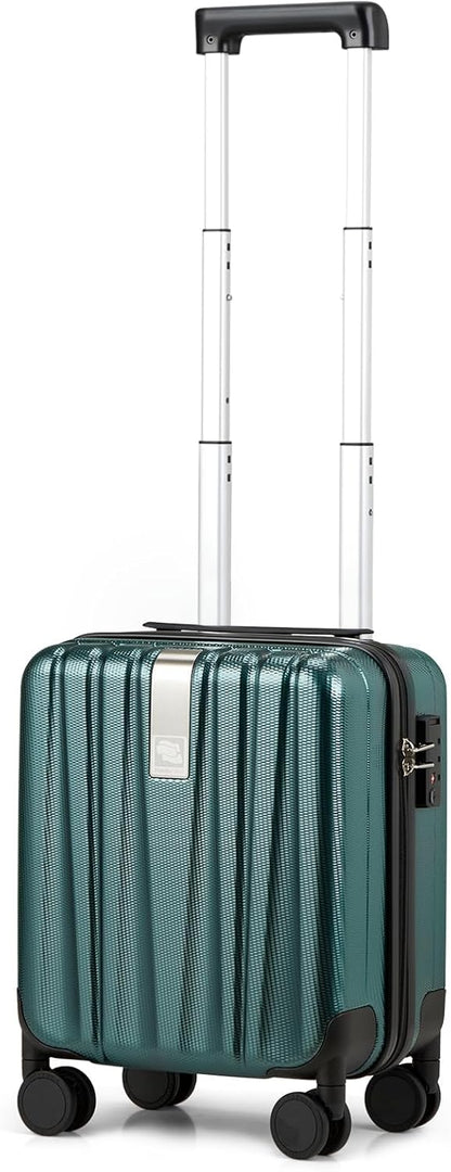 Hanke 14 Inch Underseat Carry On Luggage with Wheels Hard Shell Suitcases Lightweight Small Luggage for Weekender Mini Suitcase Carry On Bag Travel Luggage for Travel Rolling Suitcase.(Blackish Green)