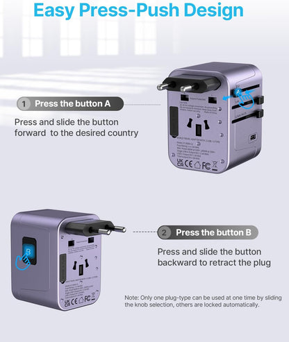 Universal Travel Adapter, VINTAR International Power Adapter with 6A 3 USB C and 2 USB Ports, All in One Travel Essentials Plug Adapter, Worldwide Outlet Converter for Europe UK USA AUS(Type C/G/A/I)