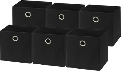 SIMPLE HOUSEWARE 11-Inch Collapsible Fabric Cube Storage Bin with Handles, Printed Design, 6 Pack, Black