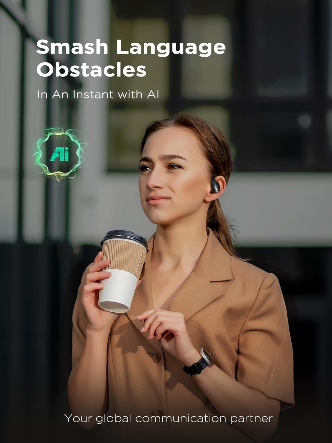 PSIER True Translation Earbuds Real Time Bluetooth 5.4 Open Ear Headphones, 134 Language Translator Earbuds with Mic Clear Call, Audifonos Traductores Inglés Español for Travel Meeting Learning, Black