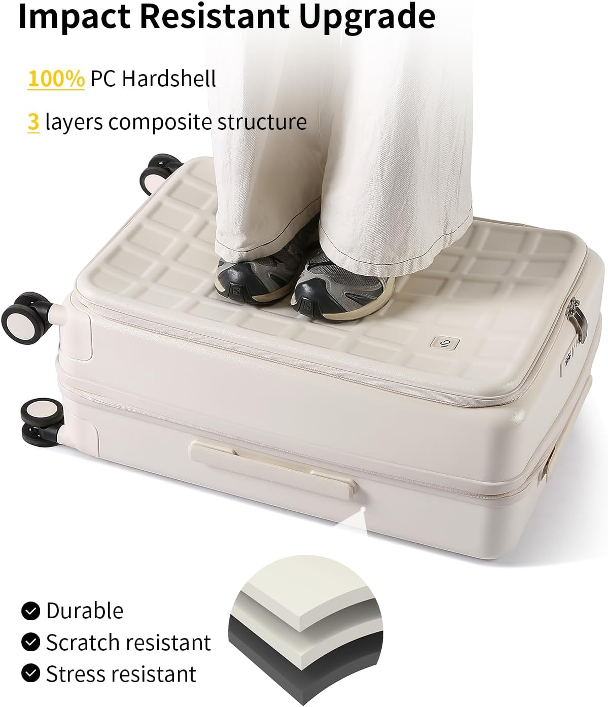 aji Expandable Top Opening 24 Inch Checked Luggage with Spinner Wheels, Large Suitcase with TSA Lock, Hard Shell Travel luggage Suitcases for Men Women, for 12+Days Travel, Coconut White