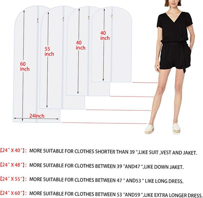 Garment Bags for Hanging Clothes (Set of 12) Suit Bags for Closet Storage, Plastic Waterproof Suit Cover Bag with Zipper for Coats, Jackets, Shirts 24'' x 40''
