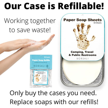 BORSALI Paper Soap Sheets - for Travel - Portable Dissolvable Dry Soap sheets; For Camping, Travel, Public Restrooms; 50 /Refill Pieces to Go (50 Sheets - Refill)