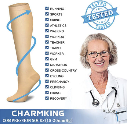 CHARMKING Compression Socks for Women & Men Circulation (3 Pairs) 15-20 mmHg is Best Support for Athletic Running Cycling