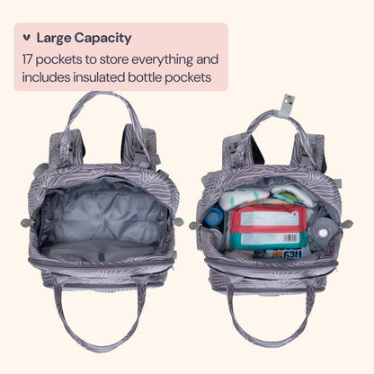 BabbleRoo Diaper Bag Backpack - Baby Essentials Travel Tote - Multi Function Water Resistant Diaper Bag, Travel Essentials Baby Bag with Changing Pad, Stroller Straps & Pacifier Case - Grey Swirls