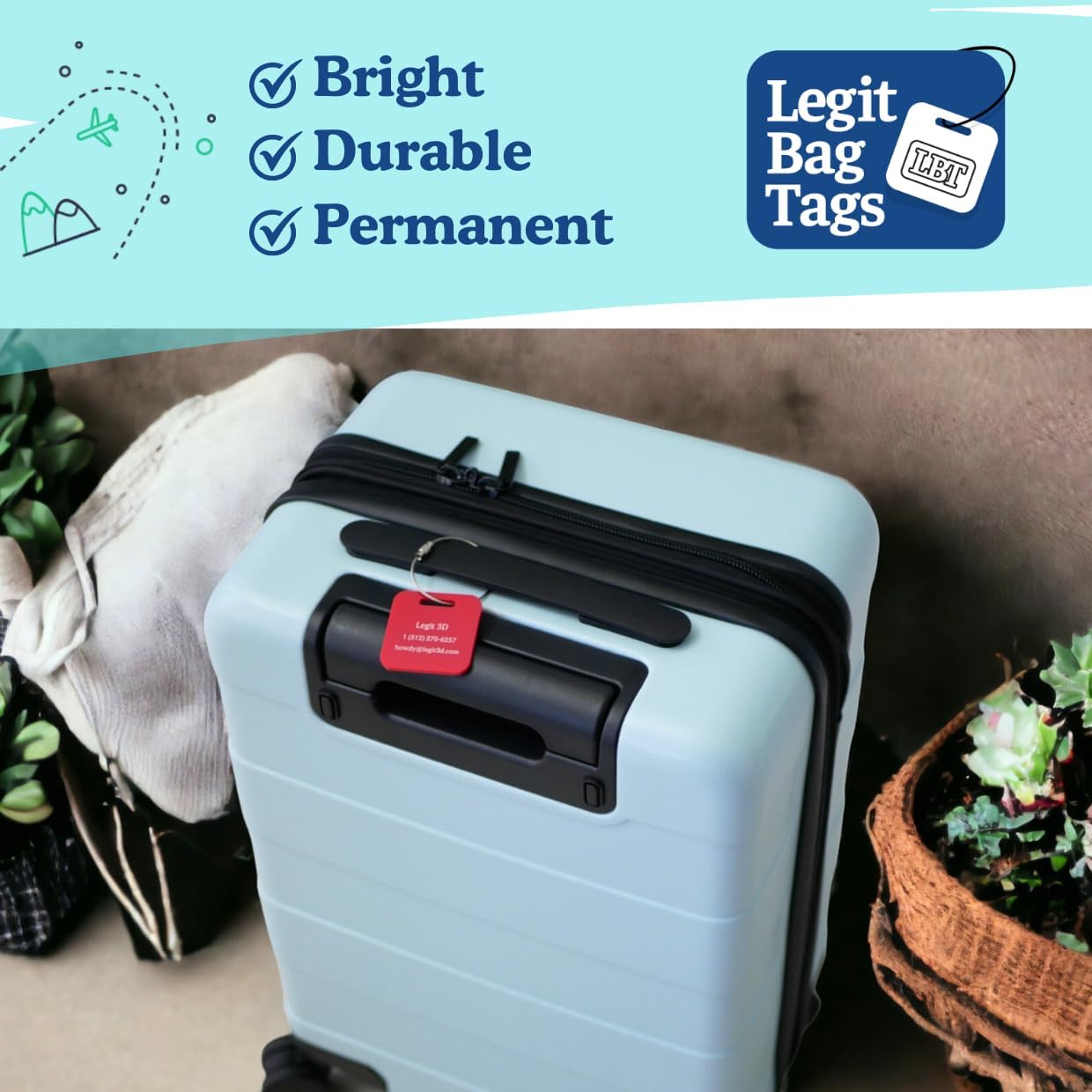 Custom Luggage Tags (3 or 6 Pack) - Personalized Unique Suitcase & Backpack Travel, Durable, Waterproof & Heavy Duty (Black)