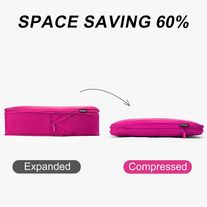 4 Set Compression Packing Cubes for Travel, Suitcases and Backpack Space Saving Organizers (Rose Red)