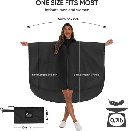 PTEROMY Hooded Rain Poncho for Adult with Pocket and Zipper, Waterproof Lightweight Raincoat for Men and Women