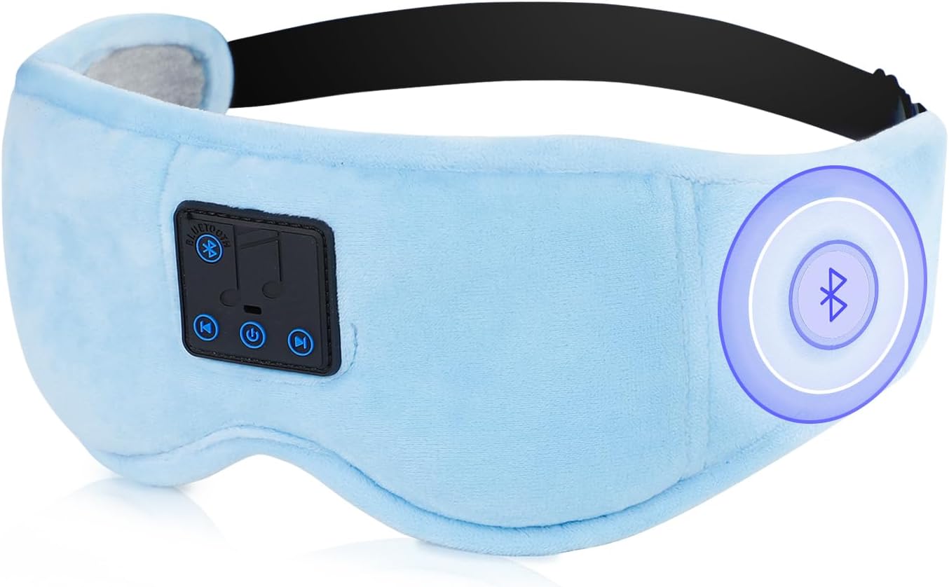 Sleep Mask with Bluetooth Headphones 3D Contour Sleeping Headphones 5.4 Wireless Bluetooth, Ultra-Thin Stereo Speakers Blackout Eye Masks for Men Women Travel Sleep