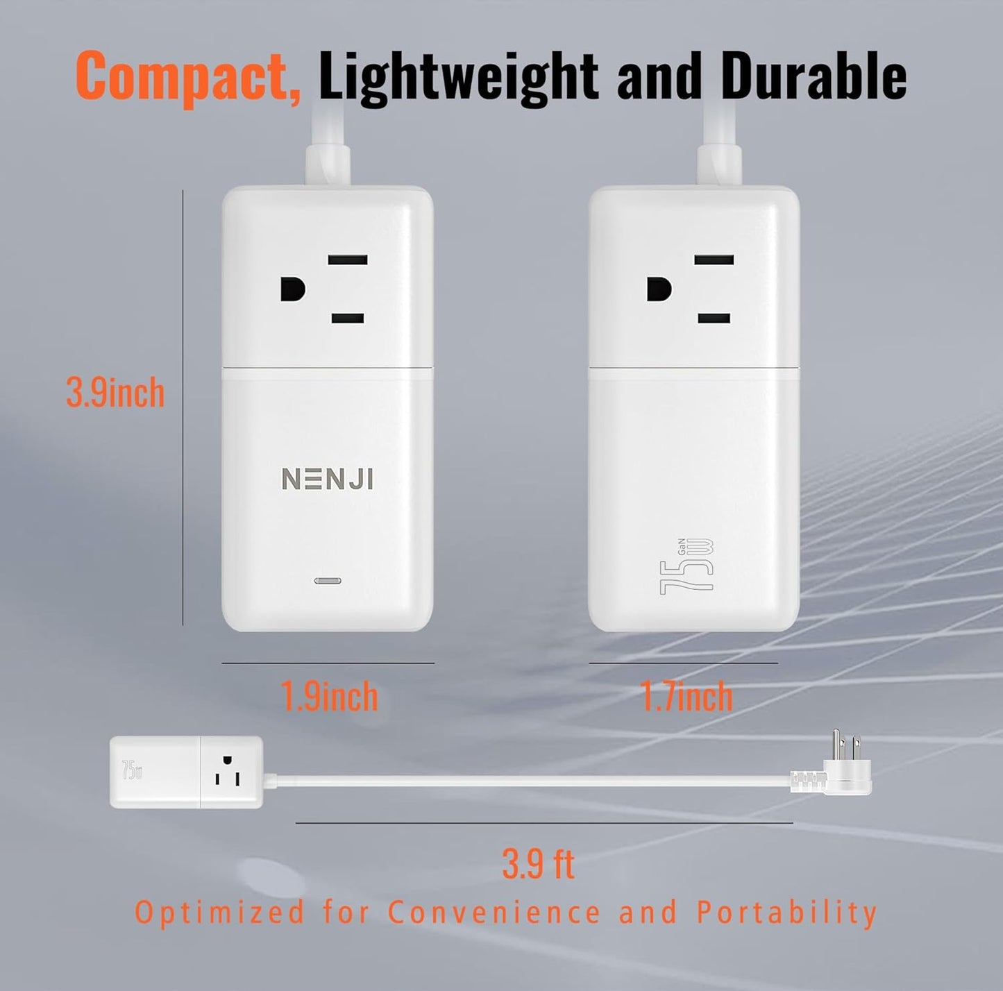 NENJI 75W GaN USB-C Super Fast Charging Station, 8-in-1 Power Strip with 5 USB & 3 AC Ports, Smart Charging, Fast PD Charger for iPhone, Samsung, iPad, MacBook – Desktop & Travel-Friendly – White