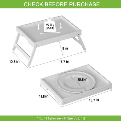Bed Tray Table with Folding Legs,Bamboo Breakfast in Bed for TV Table,Tray,Eating,Snack Tray,Laptop Computer (White, Medium)