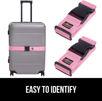 GORILLA GRIP Heavy Duty 4 Pack Adjustable Luggage Straps for Suitcases, Easy to Identify Travel Belt Connector Holds Suitcase Together, Extends Life of Bag, Strap Connects Two Bags, Accessories Pink