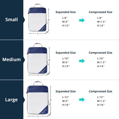 3 Set Compression Packing Cubes for Travel - Compressible, Lightweight, and Space-Saving Packing Cubes, Travel Essentials for Women, Navy