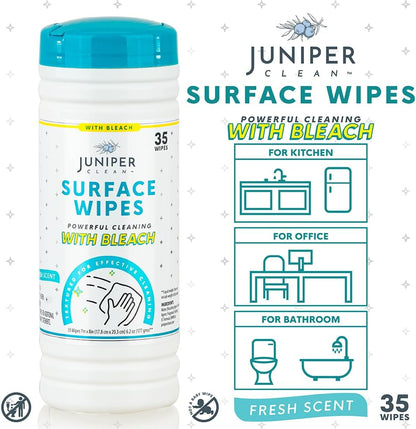 12 Pack Surface Cleaning Wipes with Bleach, All-Purpose Cleaner for Bathroom, Kitchen, Office, 420 Count Canister, 7.5" x 7" Sheet, Fresh Scent, Lint Free & Durable