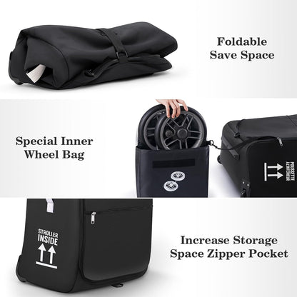 Stroller Bag for Airplane, Stroller Travel Bag Compatible with UPPAbaby Vista, Vista V2, Cruz V2, Rolling Wheel Bag with Storage Pocket, Multiple Handles, Luggage Tag for Flight Travel, Black