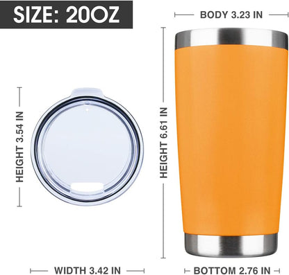 20oz Tumbler Bulk Stainless Steel Vacuum Insulated Tumblers with Lid Double Wall Travel Mug, Durable Powder Coated Coffee Cup, Suitable for Ice Drinks and Hot Beverage (Orange 6pack)