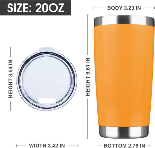 20oz Tumbler Bulk Stainless Steel Vacuum Insulated Tumblers with Lid Double Wall Travel Mug, Durable Powder Coated Coffee Cup, Suitable for Ice Drinks and Hot Beverage (Orange 6pack)