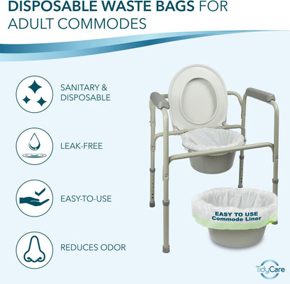 Disposable Bedside Commode Liners for Adult Portable Toilet Chair Seat Bucket and Bedpan | Value Pack of 192 Waste Bags | Universal Fit Liners for Home Medical Care