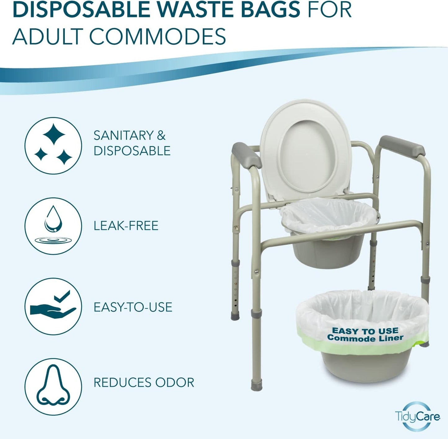 Disposable Bedside Commode Liners for Adult Portable Toilet Chair Seat Bucket and Bedpan | Value Pack of 96 Waste Bags | Universal Fit Liners for Home Medical Care