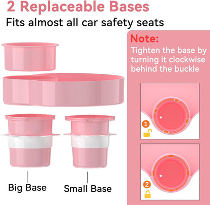 Kids Car Seat Tray, Travel Tray with Cup Holder for Toddler Baby, Kids Car Seat Food Snack Organizer for Road Trip, Stroller Snack Tray Travel Must Haves Toddler Must Haves (Pink)