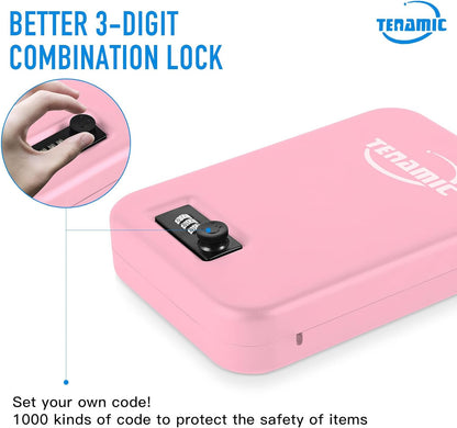 TENAMIC Pistol Safe, Portable Travel Gun Safe, Solid Steel Handgun Lock Box for Home, Gun Safes for Car, Pink