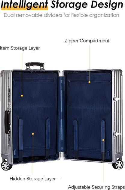 HotWay 20 Inch All Aluminum Carry On Luggage with Leather Handle, Hard Shell Zipperless Suitcase with TSA Locks and Spinner Wheels, Travel Luggage (22x14x9 Airline Approved), Gold