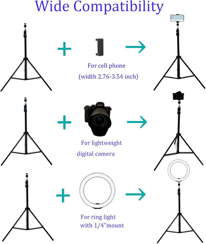 Up to 82.6 Inch Tall Tripod for Cell Phone and Lightweight Camera, Super Tall Tripod with Cell Phone Holder for iPhone 14 Pro Max, 13 Pro Max, Galaxy S22 Ultra, Action Cameras