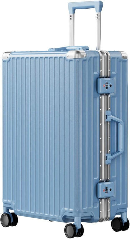 AnyZip Luggage PC+ABS Aluminum Frame Zipperless Checked Luggage Hard Shell Suitcase with TSA Lock Double Spinner Wheels 24 Inch Haze Blue