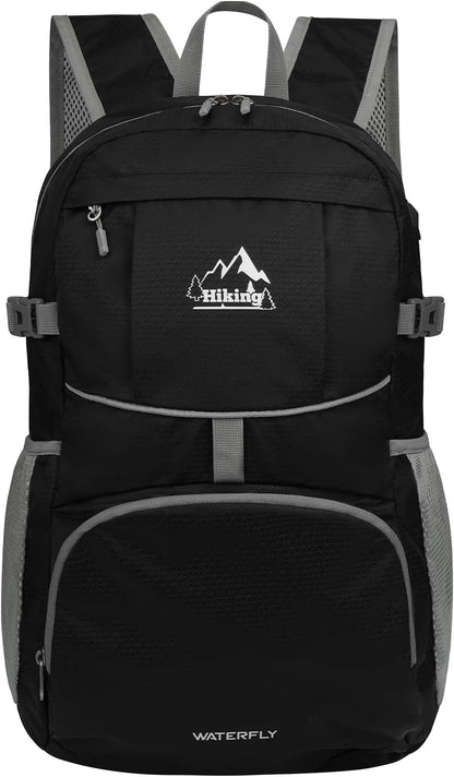 WATERFLY Hiking Foldable Daypack Backpack: 25L Ultra Lightweight Packable Waterproof Outdoor Travel Day Pack for Woman Man