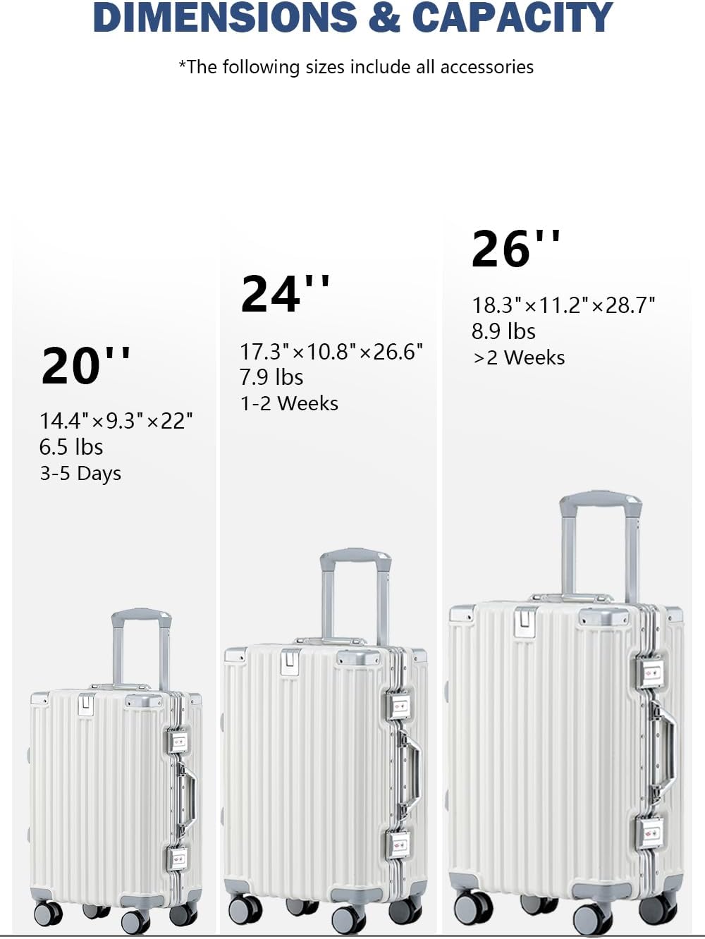 HotWay 24 Inch Aluminum Frame Luggage with Spinner Wheels, PC Hard Shell Suitcase with Cup Holder, Zipperless Luggage for Business Travel, White