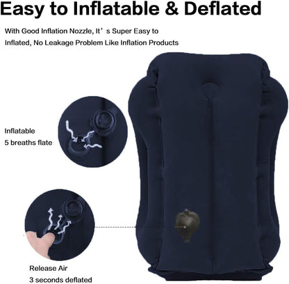 Inflatable Travel Pillow for Airplane, Inflatable Neck Air Pillow for Sleeping(Blue)