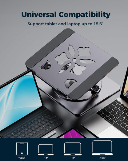 Adjustable Laptop Stand for Desk - Portable Laptop Riser with Rotating Base, Foldable Aluminum Computer Stand, Ergonomic Laptop Holder for MacBook Pro/Air Dell HP Lenovo Notebook up to 15.6", Gray