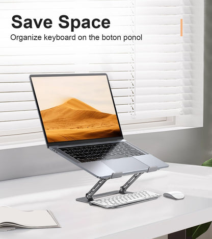 Adjustable Laptop Stand for Desk,Portable Laptop Stand Holder and Riser,Foldable Aluminum Notebook Computer Stands for MacBook Air Pro HP Lenovo Dell Samsung Chromebook, 10-15.6 inch, Grey