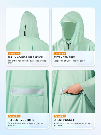 SaphiRose Extra Thick Hooded Rain Poncho Double Layer Waterproof Raincoat Jacket for Men Women Adults