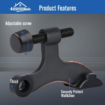 HOMOTEK 12 Pack Hinge Pin Oil Rubbed Bronze Door Stopper,Adjustable Deluxe Heavy Duty Door Stopper 2-1/2"x1-3/4”,with Black Rubber Bumper Tips