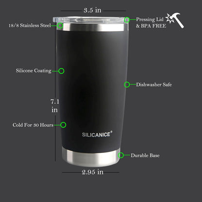 Gray The Only Soft Touch 20oz Stainless Steel Insulated Tumbler with MacSlider Lid-Spill Proof,Dishwasher Safe,Durable Thermal Cup for Hot/cold Coffee, Water & Smoothies