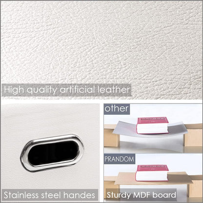 PRANDOM Large Collapsible Storage Box with Lid [1-Pack] Leather Fabric Foldable Storage Bin Organizer Container Basket Cube with Cover for Home Bedroom Closet Office Nursery White (17.7x11.8x11.8)