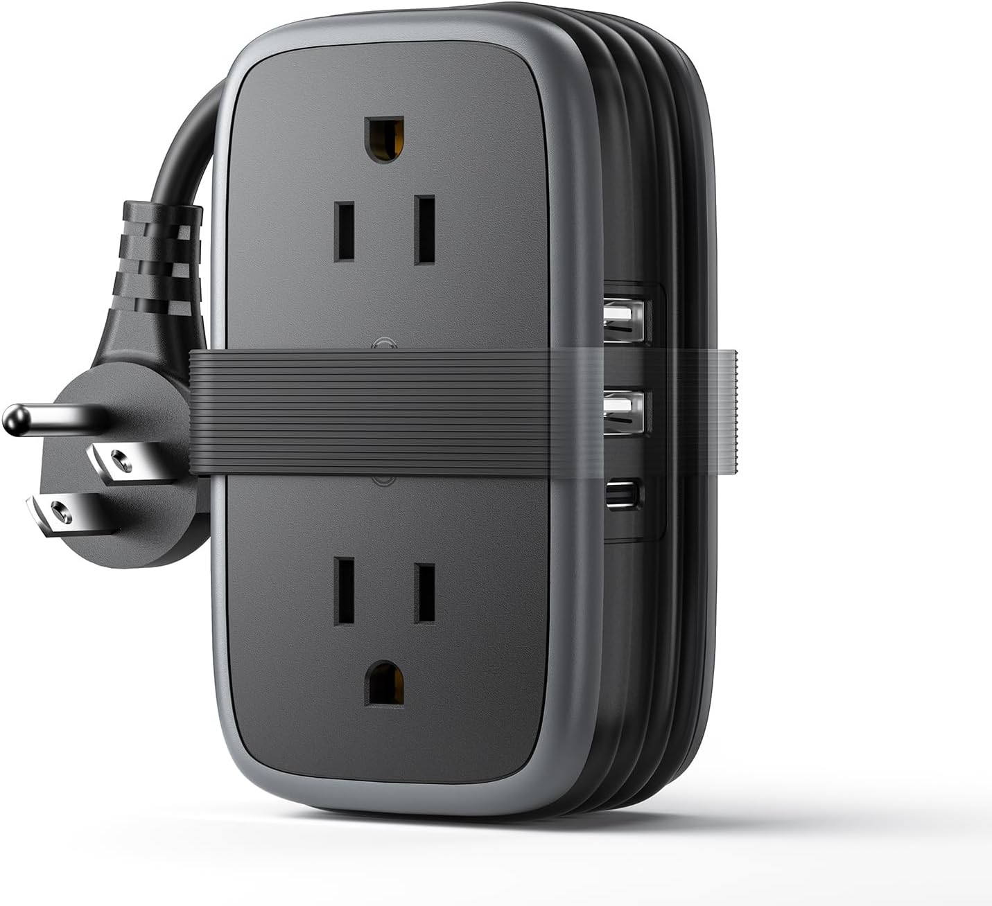 Travel Power Strip with USB C Port, NTONPOWER Flat Plug Extension Cord with 4 Outlets 3 USB (1 USB C) for Cruise Ship Essentials, 4ft Wrapped Short Extension Cord for Hotel Dorm Room,1 Pack
