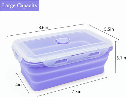 Purple Collapsible Sandwich Container, Silicone Lunch Container Bento Box with Plastic Lid, Microwave Safe, Camping Bowl For Meal Prep, Travel and Hiking, 40oz/1200ML